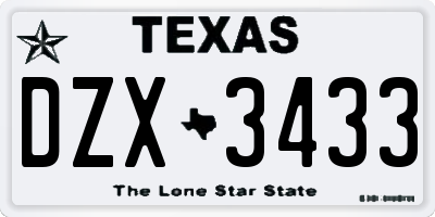 TX license plate DZX3433