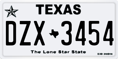 TX license plate DZX3454