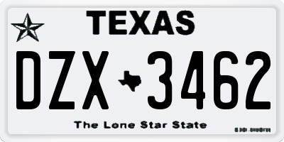 TX license plate DZX3462