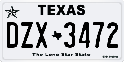 TX license plate DZX3472
