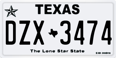 TX license plate DZX3474