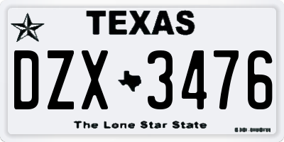 TX license plate DZX3476