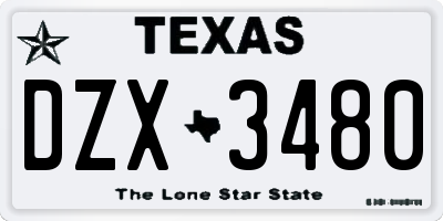 TX license plate DZX3480