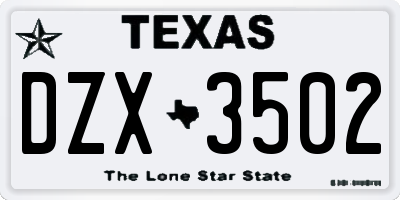 TX license plate DZX3502