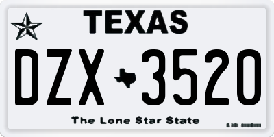 TX license plate DZX3520