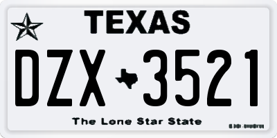 TX license plate DZX3521