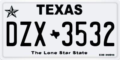 TX license plate DZX3532