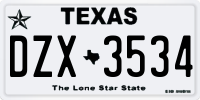 TX license plate DZX3534