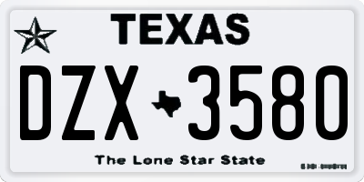 TX license plate DZX3580