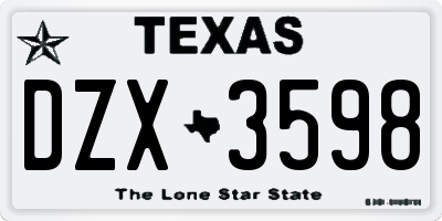 TX license plate DZX3598