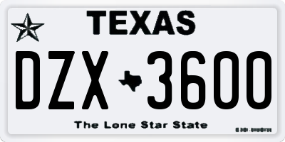 TX license plate DZX3600
