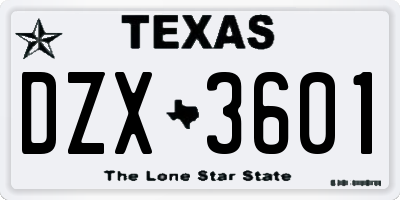 TX license plate DZX3601