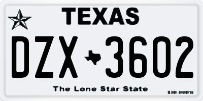 TX license plate DZX3602