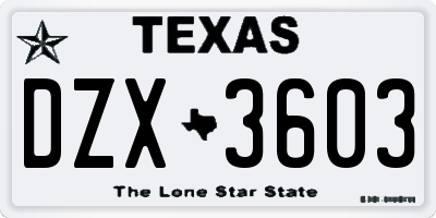 TX license plate DZX3603