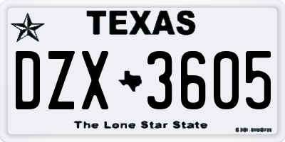TX license plate DZX3605