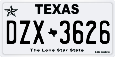 TX license plate DZX3626
