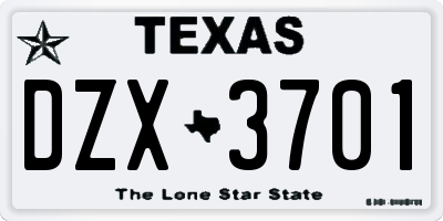TX license plate DZX3701