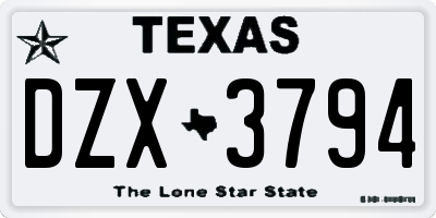 TX license plate DZX3794