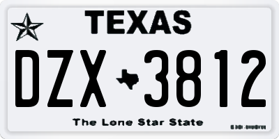 TX license plate DZX3812
