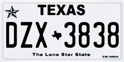 TX license plate DZX3838