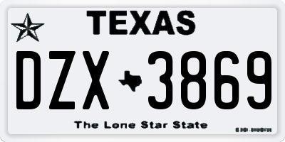 TX license plate DZX3869
