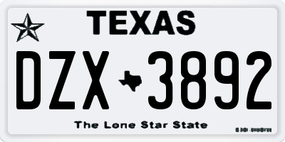 TX license plate DZX3892