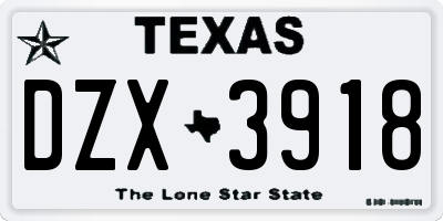 TX license plate DZX3918