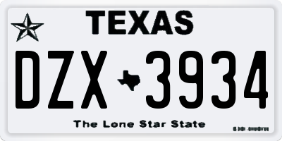 TX license plate DZX3934
