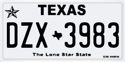 TX license plate DZX3983