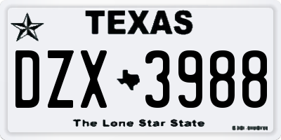 TX license plate DZX3988