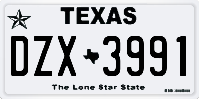TX license plate DZX3991