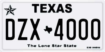 TX license plate DZX4000