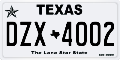TX license plate DZX4002