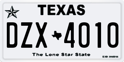 TX license plate DZX4010