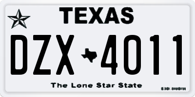 TX license plate DZX4011