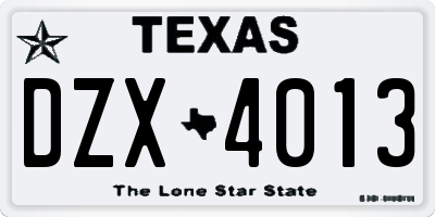 TX license plate DZX4013