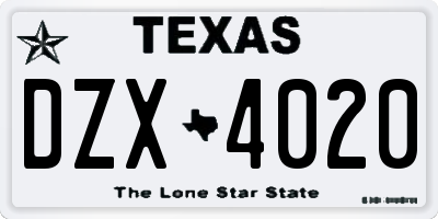 TX license plate DZX4020