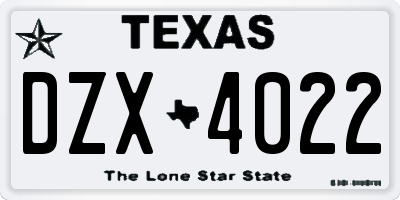 TX license plate DZX4022