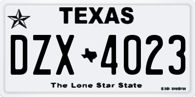 TX license plate DZX4023