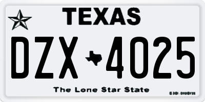 TX license plate DZX4025