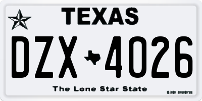 TX license plate DZX4026