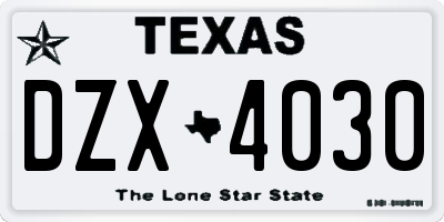 TX license plate DZX4030