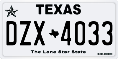 TX license plate DZX4033