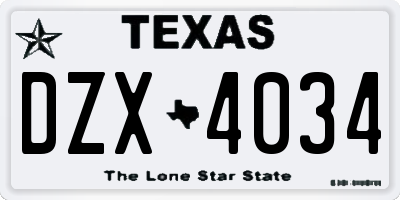 TX license plate DZX4034