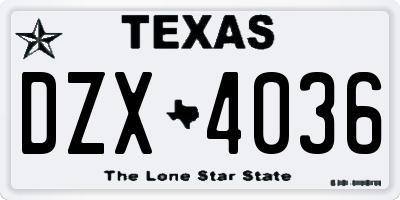 TX license plate DZX4036