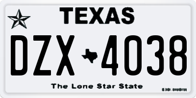 TX license plate DZX4038