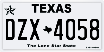 TX license plate DZX4058