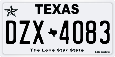 TX license plate DZX4083