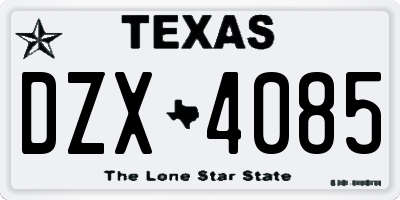 TX license plate DZX4085