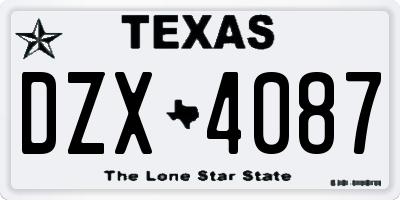 TX license plate DZX4087